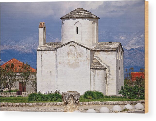 Croatia Wood Print featuring the photograph Small cathedral in Town of Nin by Brch Photography