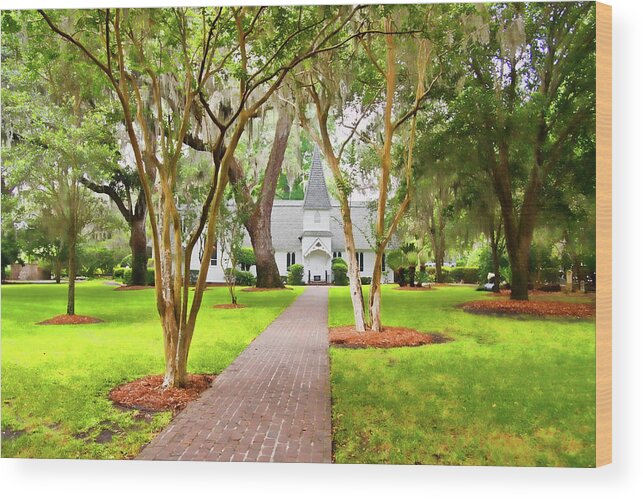 American Wood Print featuring the photograph Small Church Down Brick Path Under Southern Trees by Darryl Brooks