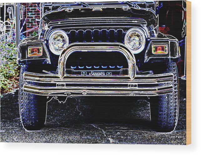 Jeep Wood Print featuring the mixed media Smith County Jeep Art Neon by Lesa Fine