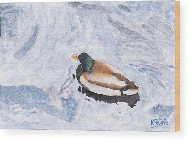 Watercolor Wood Print featuring the painting Snake Lake Duck Sketch by Ken Powers