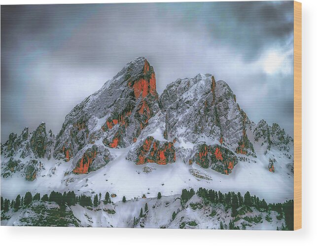 Rock Wood Print featuring the digital art Snow and Red Rock by David Luebbert