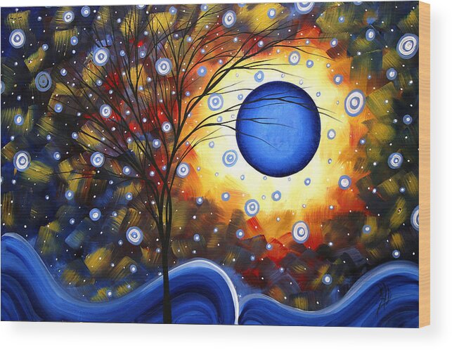 Abstract Wood Print featuring the painting Snow Burst Cirlce of Life Painting MADART by Megan Aroon