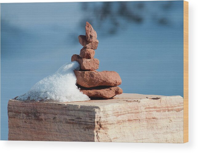 Snow Wood Print featuring the photograph Snowy Cairn by Julia McHugh