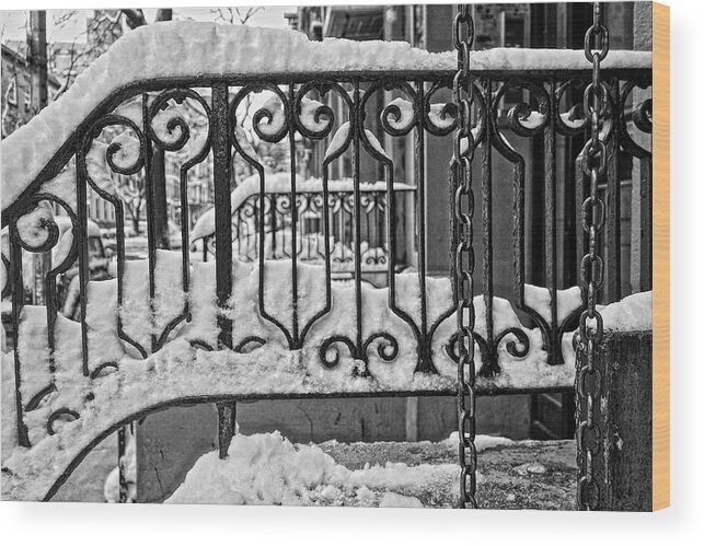 Monotone Wood Print featuring the painting Snowy NYC Steps by Joan Reese