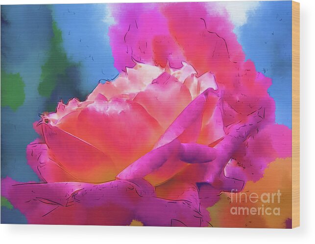 Rose Wood Print featuring the digital art Soft Rose Bloom In Red and Purple by Kirt Tisdale
