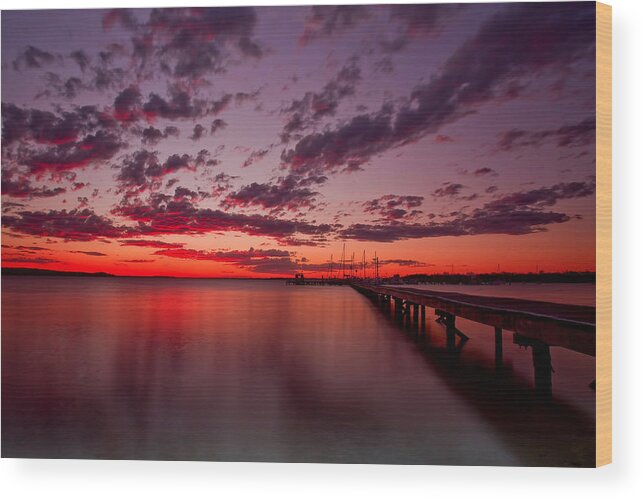 Soldiers Point Wood Print featuring the photograph Soldiers Point Sunset by Paul Svensen