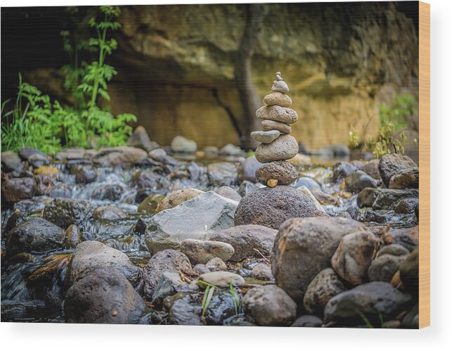 Inuksuk Wood Print featuring the photograph Solitary Cairn by The Flying Photographer