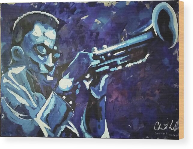 Miles Davis Blue Abstract Wood Print featuring the painting Some Kind of BLUE-MilesD by Femme Blaicasso