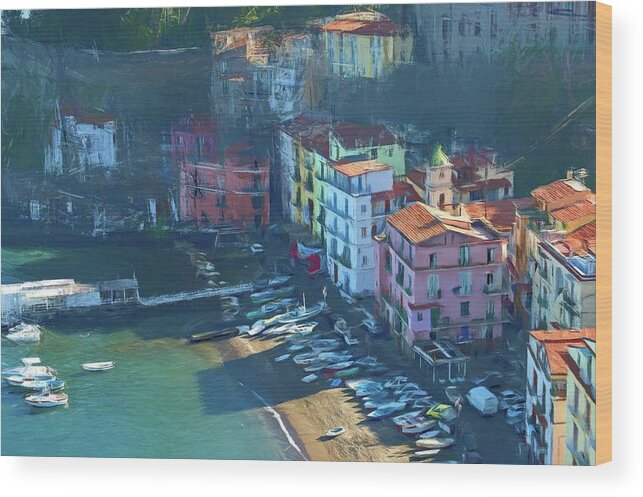 Photopainting Wood Print featuring the photograph Sorrento Marina Grande Colored Pencil by Allan Van Gasbeck