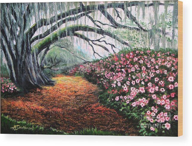 Azalea Wood Print featuring the painting Southern Charm Oak and Azalea by Pat Davidson