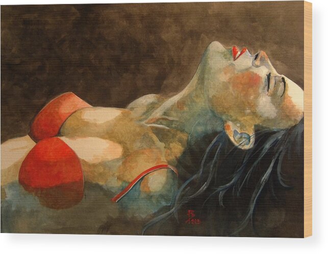 Under Garment Wood Print featuring the painting Soutien-gorge rouge by Ray Agius