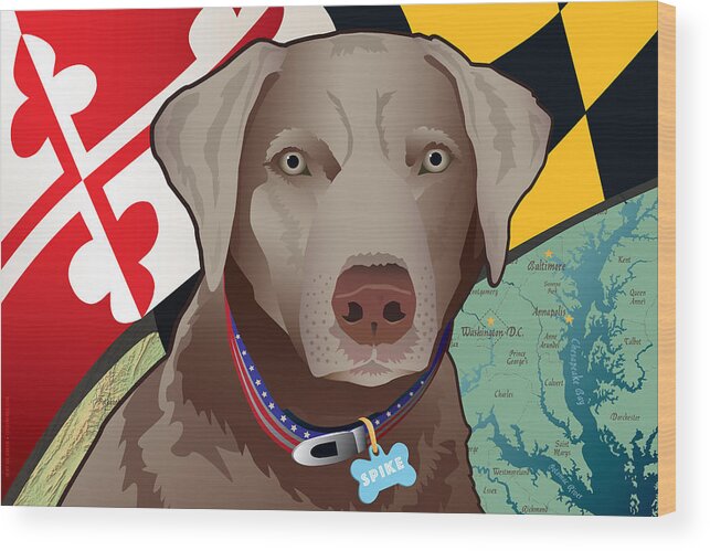Silver Lab Wood Print featuring the digital art Spike, the Maryland Silver Lab by Joe Barsin