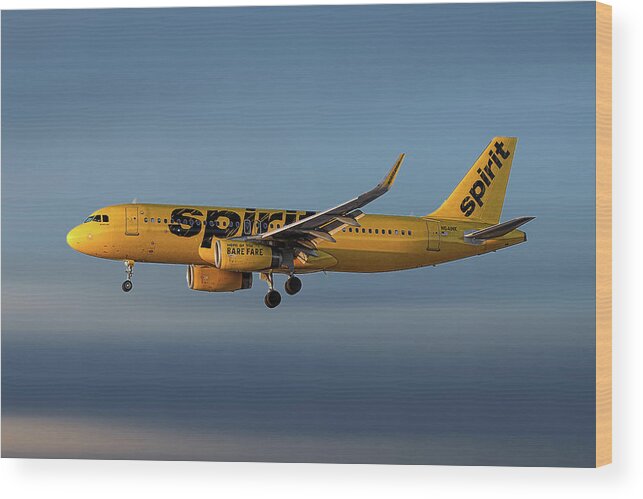 Spirit Airlines Wood Print featuring the mixed media Spirit Airlines Airbus A320-232 by Smart Aviation