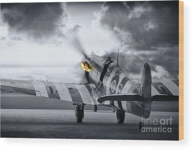 Spitfire Wood Print featuring the photograph Spitfire AB910 Spitting Fire by Airpower Art
