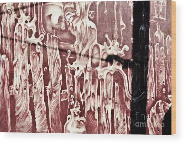 Graffiti Wood Print featuring the painting Spooky Surreal Graffiti Fence by Yurix Sardinelly