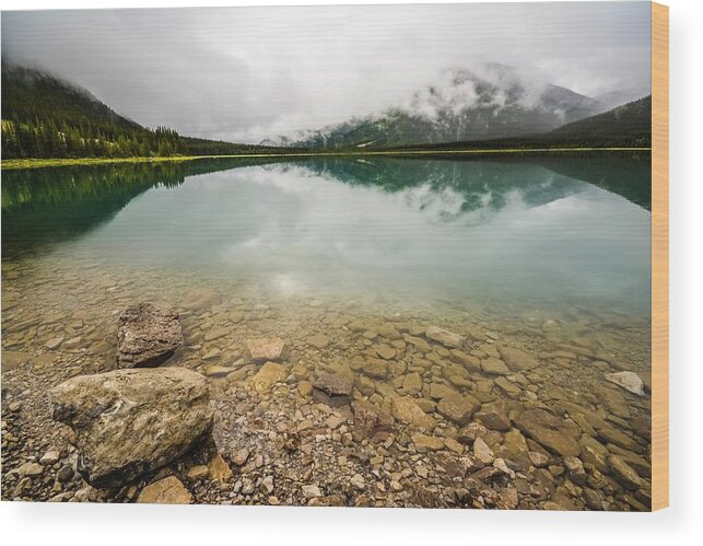 Mountains And Clouds Wood Print featuring the photograph Spray Lake Alberta by Karl Anderson