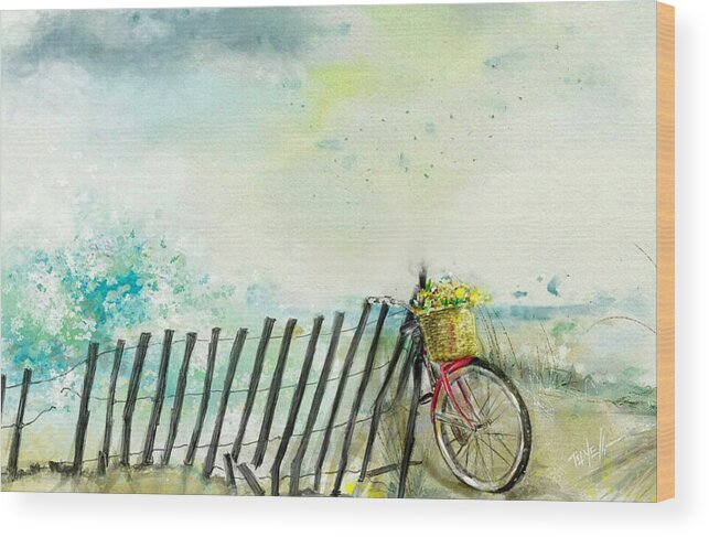Spring Wood Print featuring the painting Bicycle Ride. Mayflower storm. by Mark Tonelli