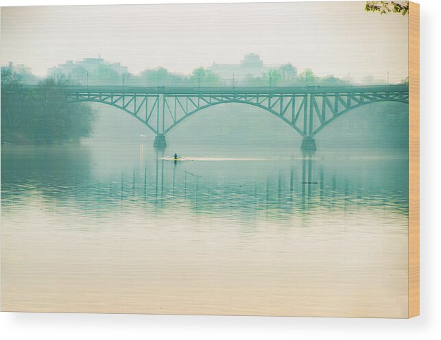 Spring Wood Print featuring the photograph Spring - Rowing under the Strawberry Mansion Bridge by Bill Cannon