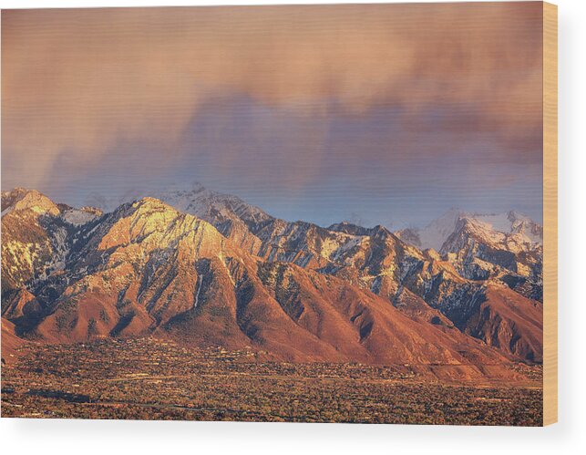 Slc Wood Print featuring the photograph Spring sunset above Salt Lake City. by Wasatch Light