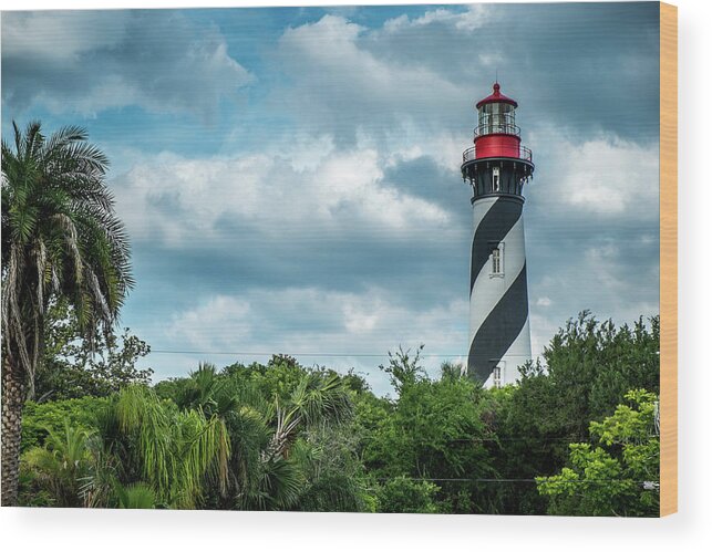 St. Augustine # Lighthouse # Historical # Sky # Sunset # Travel # Vacation # Tourism Tourist # View# History# Usa # Us # America # Trip #holiday # Landmark #american Historical # Atlantic Wood Print featuring the photograph St. Augustine lighthouse by Louis Ferreira