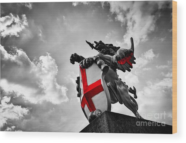England Wood Print featuring the photograph St George dragon statue in London, the UK by Michal Bednarek