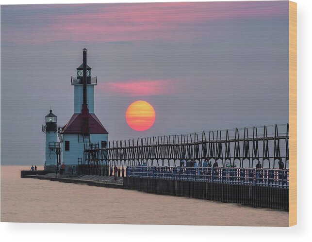 3scape Wood Print featuring the photograph St. Joseph Lighthouse at Sunset by Adam Romanowicz