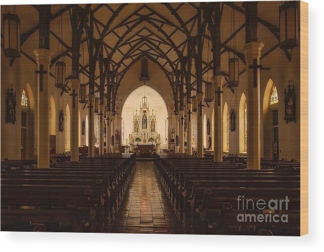 St. Louis Catholic Church Of Castroville Texas Wood Print featuring the photograph St. Louis Catholic Church of Castroville Texas by Priscilla Burgers