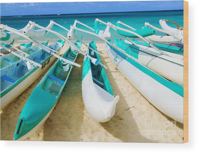 41-pfs0045 Wood Print featuring the photograph Stacked Canoes by Dana Edmunds - Printscapes