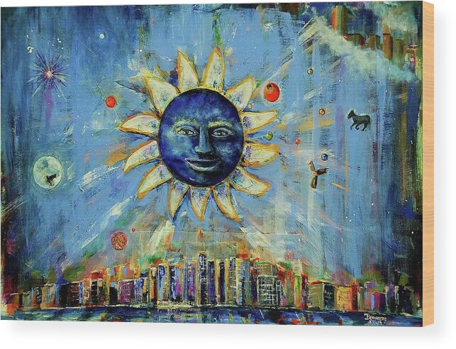 Sun Wood Print featuring the painting Starry Night 2017 by Bernadette Krupa