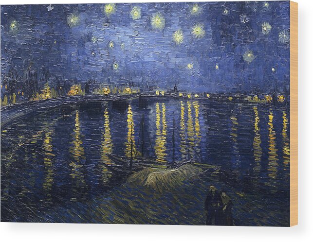  Starry Wood Print featuring the painting Starry Night Over The Rhone by Pam Neilands