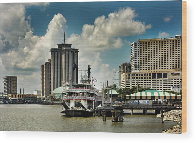 Mississippi River Wood Print featuring the photograph Steamboat And Big Buildings by Greg and Chrystal Mimbs