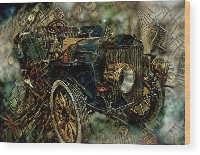 Steampunk Automobile Wood Print featuring the mixed media Steampunk Automobile by Lilia D