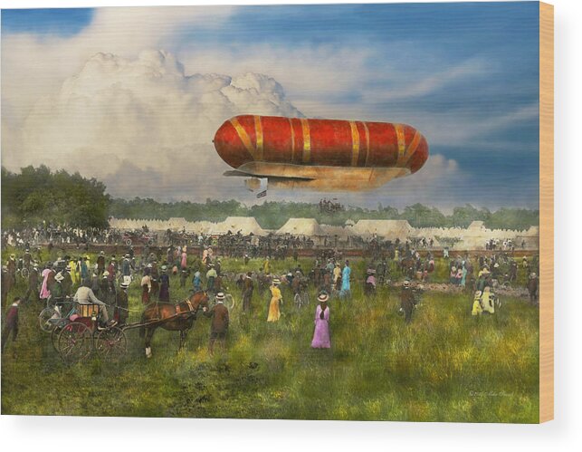 Spectacle Wood Print featuring the photograph Steampunk - Blimp - Launching Nulli Secundus II 1908 by Mike Savad