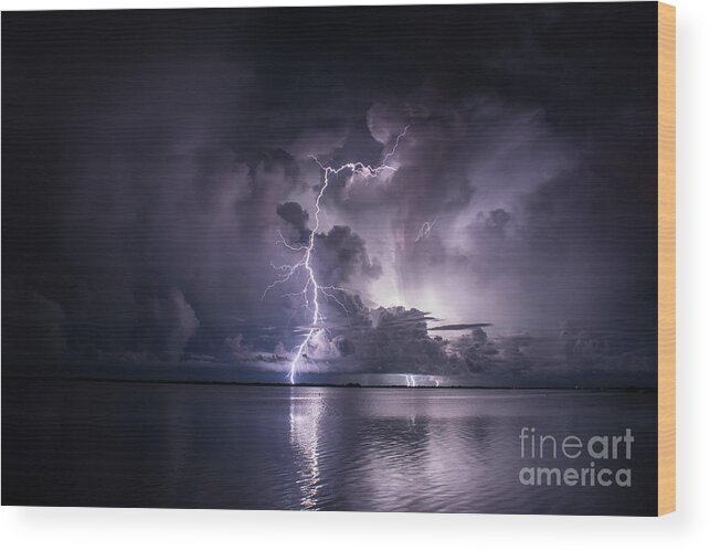 Lightning Wood Print featuring the photograph Steely Blue by Quinn Sedam