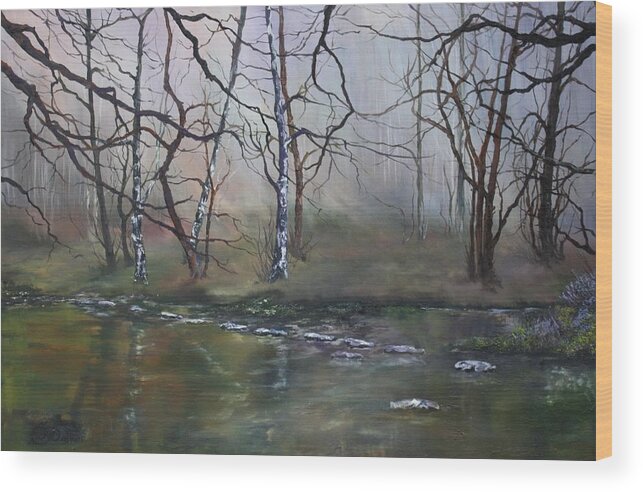 Fairoak Pools Wood Print featuring the painting Stepping Stones on Cannock Chase by Jean Walker