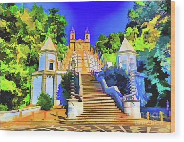 Portugal Cathedral Wood Print featuring the digital art Steps to Cathedral by Rick Bragan