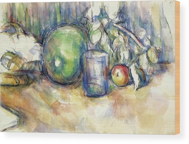 Paul Cezanne Wood Print featuring the painting Still Life with Green Melon by Paul Cezanne