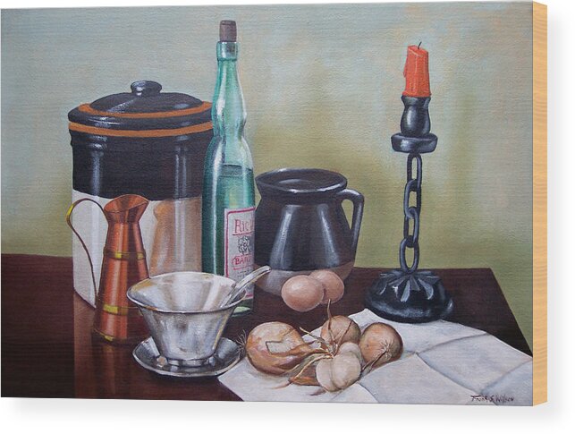 Still Life Wood Print featuring the painting Still life With Onions and Eggs by Frank Wilson