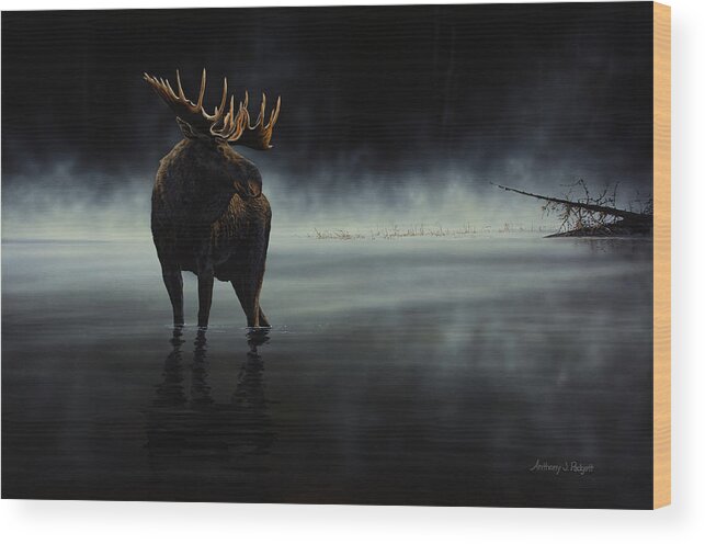 Moose Wood Print featuring the painting Stillwater by Anthony J Padgett