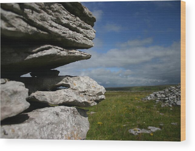Stone Wall Wood Print featuring the photograph Stone Wall in the Burren by Martina Fagan