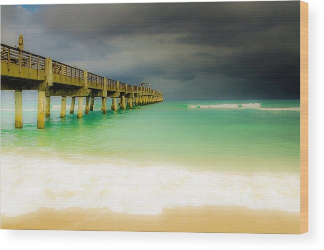 Pier Wood Print featuring the photograph Storm arrives at the pier by Wolfgang Stocker