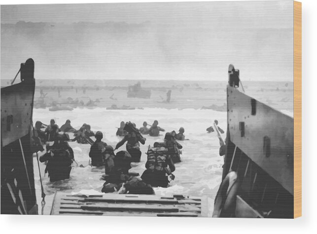 D Day Wood Print featuring the painting Storming The Beach On D-Day by War Is Hell Store