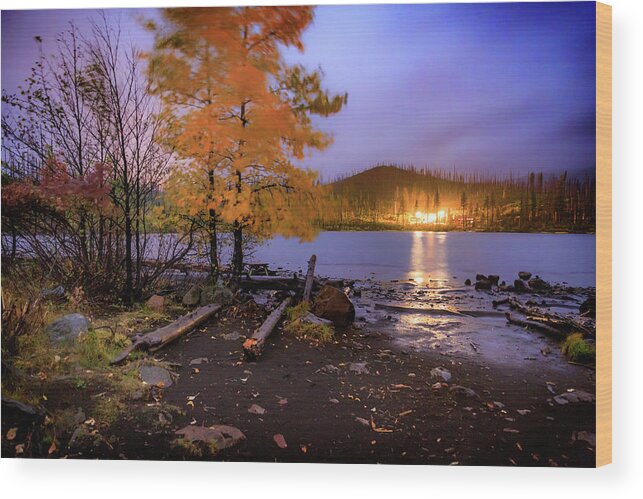 Clouds Wood Print featuring the photograph Stormy Night at Round Lake by Cat Connor