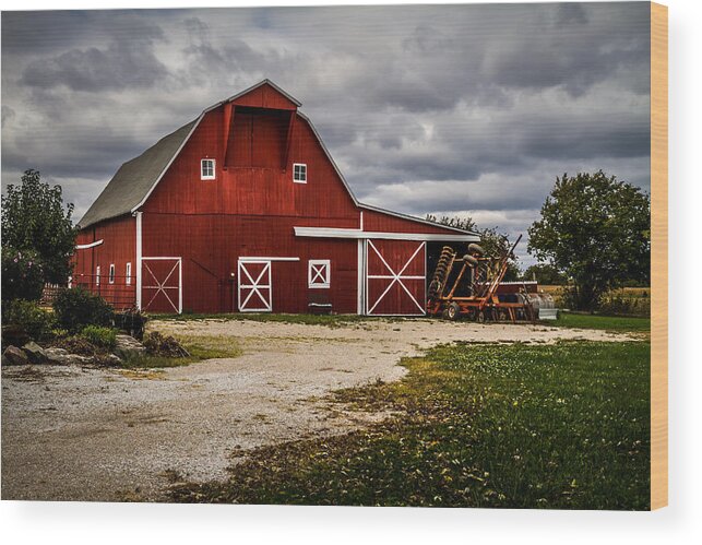 Barn Wood Print featuring the photograph Stormy Red Barn by Ron Pate