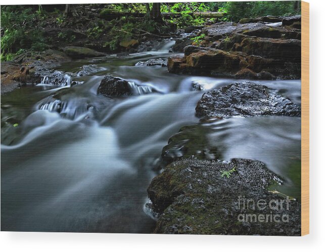 Water Wood Print featuring the photograph Stream Over Rocks by Charline Xia