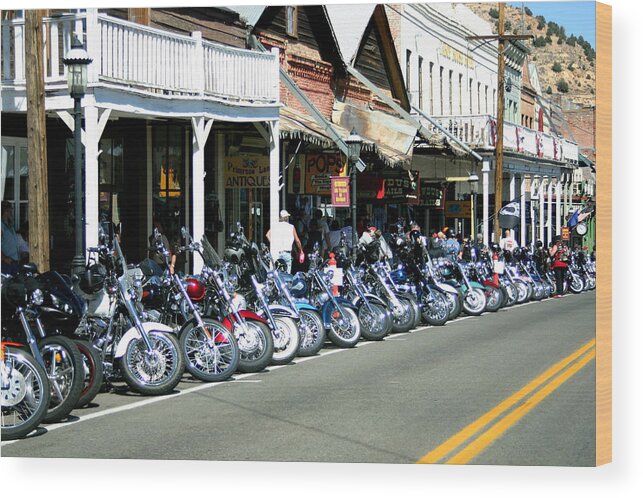Harley Davidson Wood Print featuring the photograph Street Vibrations in Virginia City Nevada by Brad Scott