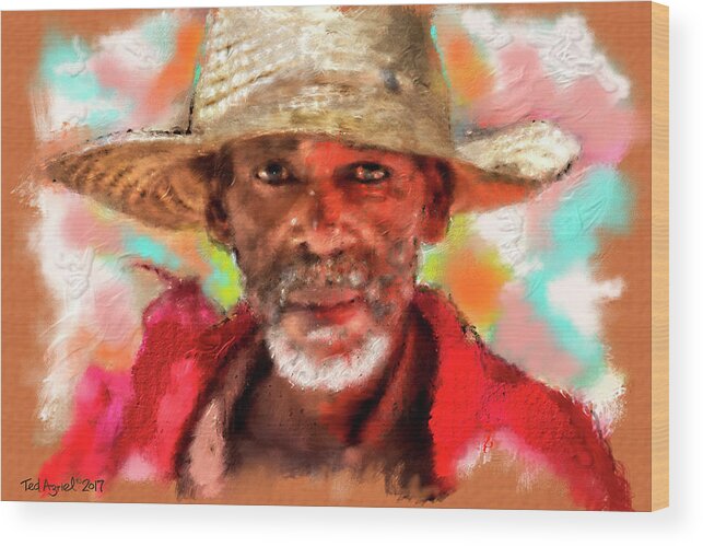 Fine Art Wood Print featuring the digital art Study of an Old Man by Ted Azriel