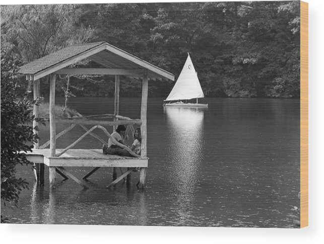 Summer Camp Wood Print featuring the photograph Summer Camp Black and White 1 by Michael Fryd