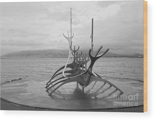 Sun Voyager Wood Print featuring the photograph Sun Voyager, Reykjavik, Black and White by Catherine Sherman