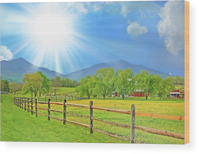 Peaks Of Otter Wood Print featuring the photograph Sunburst Over Peaks of Otter, Virginia by The James Roney Collection